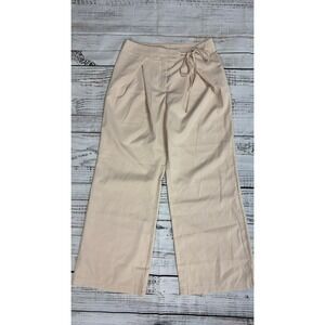 Shein Womens Beige Wide Leg Pleated Trousers High Waist Side Tie